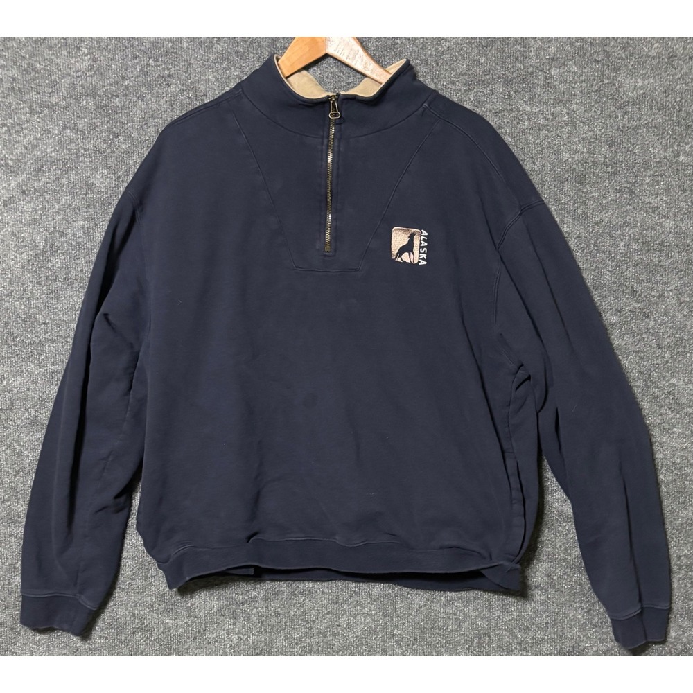 CRUISE WEAR & Co Men Navy Blue Quarter Zip Pullover SweaterXL Alaska Embroidered